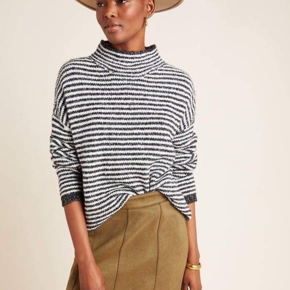 Anthropologie Sweaters - ANTHROPOLOGIE Linnea Mock Neck Striped Sweater in Black/White Size S